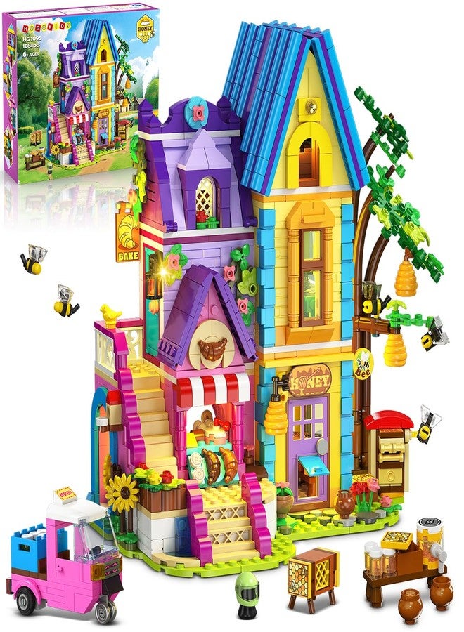 أطفال الهوغوز لعبة بناء منزل تربية النحل والمخبز من هوجوكيدز مع إضاءة LED - مجموعة بناء خبز للبنات مكونة من 1084 قطعة مع ورشة عمل للعسل، لعبة تمثيلية رائعة لأعياد الميلاد للأطفال من عمر 8 إلى 12 سنة فما فوق - Image 1